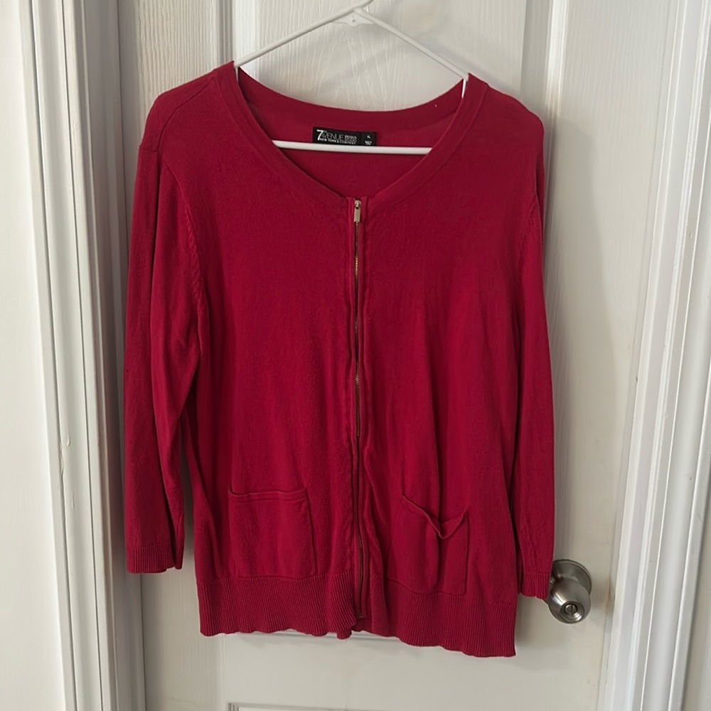 7th Avenue pink cardigan, zippered front